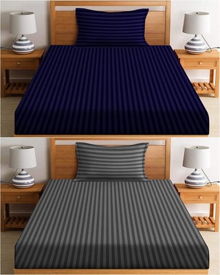 NEW LEAF® 210 TC Glace Cotton Satin Stripes/Lining Combo of 2 Plain Bedsheets for Single Bed with 2 Pillow Covers for Home-Hotels-Guest House-White and Maroon - pzsku/Z4CBBE010A831B92D8D5DZ/45/_/1742299300/af522471-3fa3-47c4-931f-b55a2a4d9f71