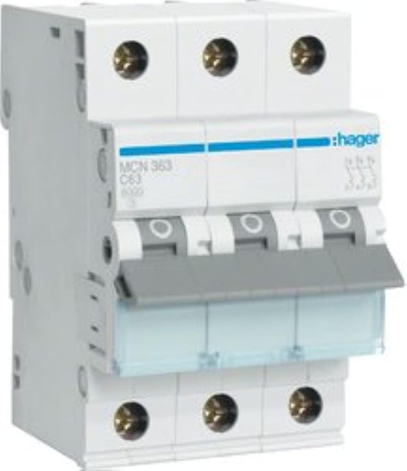 Hager MCN363/MU363A C-Type 3P Circuit Breaker 63AMP-Made in EU - Image 2