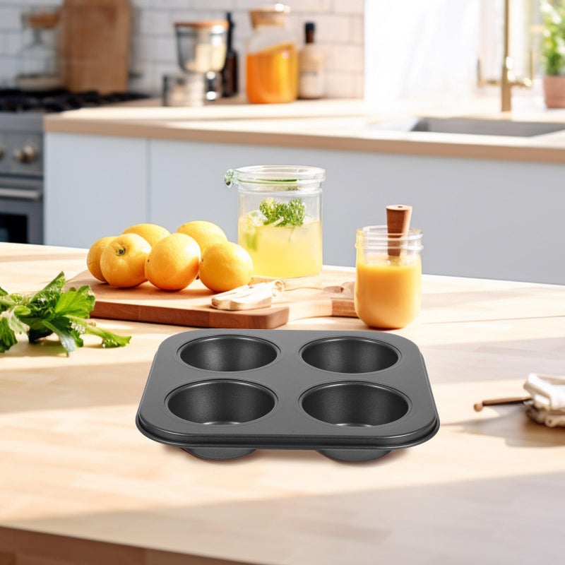 Non Stick 4 Cup Muffin Pan Oven Safe Black Cupcake Baking Tray Mold - Image 5