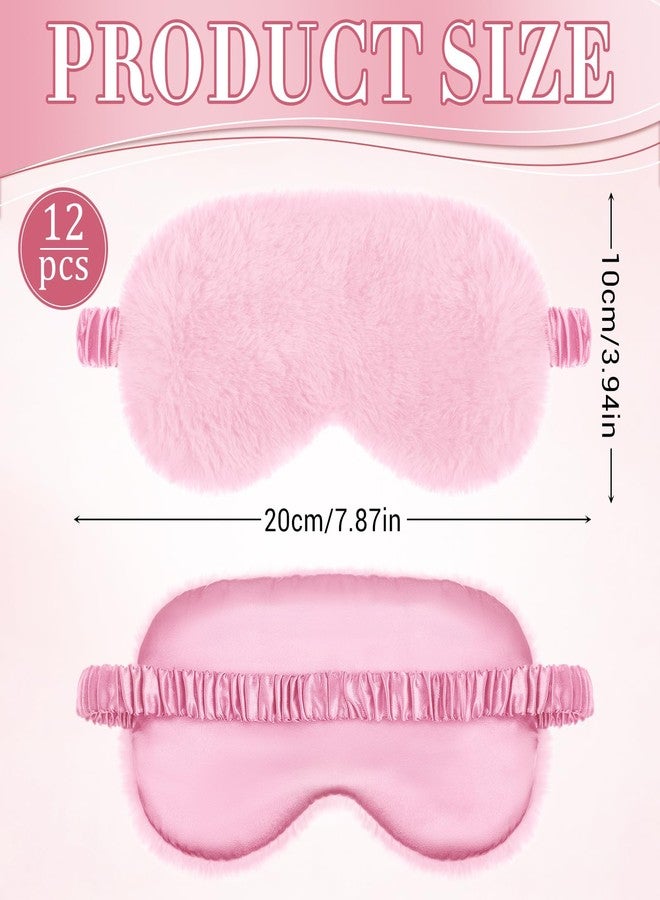 Bunnycool 12 Pcs Plush Sleep Eye Mask Bulk Soft Sleeping Blindfold Eye Cover Comfortable Furry Faux Fur Sleeping Mask for Women Gift Travel Nap Sleepover Party Supplies (Pink Series) - Image 2