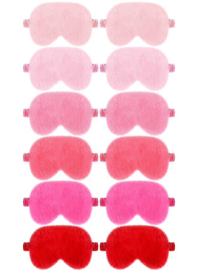 Bunnycool 12 Pcs Plush Sleep Eye Mask Bulk Soft Sleeping Blindfold Eye Cover Comfortable Furry Faux Fur Sleeping Mask for Women Gift Travel Nap Sleepover Party Supplies (Pink Series) - Image 1