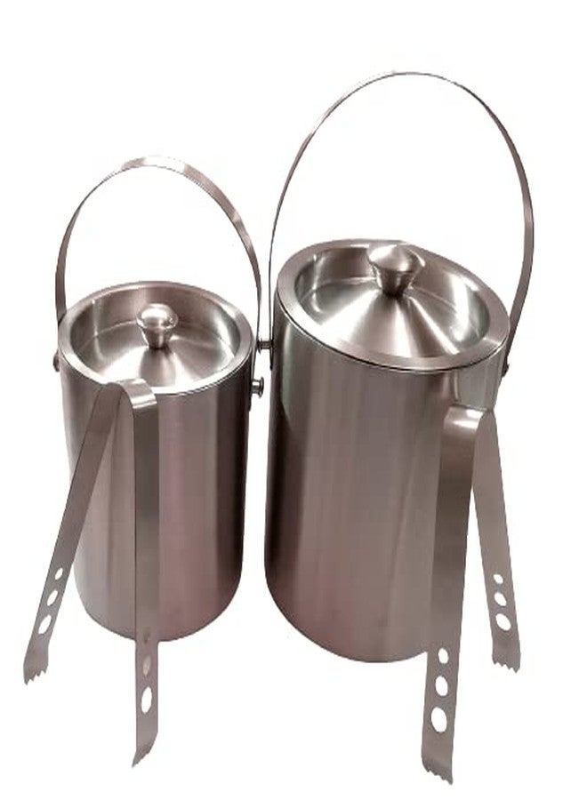 Proniks Double Wall Stainless Steel Plain Ice Bucket with Ice Tong 1.5 litres and 1litre Combo Ice Cold for 6 h with Handle, bar Tools for Home bar Accessories, Mini bar - Image 2