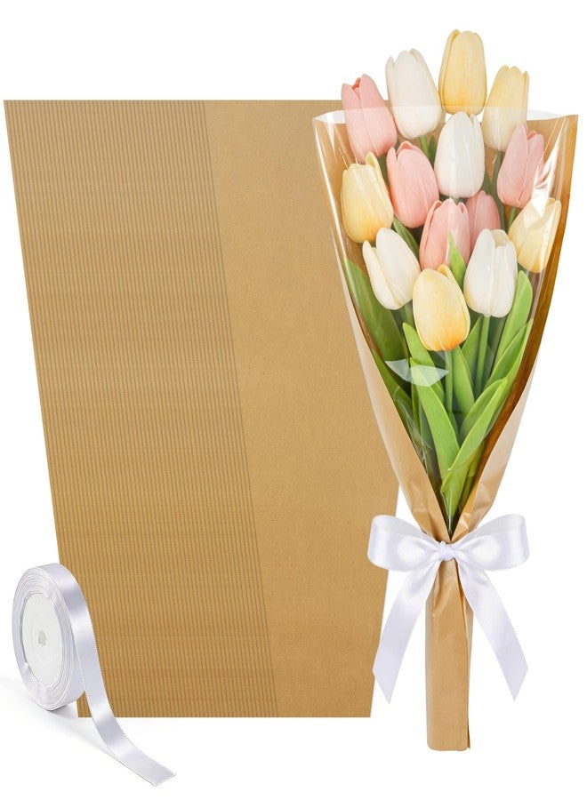 BQMEZRNUS 50 PCS Flower Wrapping Paper Sleeves for Bouquets, Kraft Bouquet Bags with Ribbons, Bulk Flower Sleeves for Mother’s Day Wedding Graduation Valentine, Florist Packaging Supplies, 17.7 x 9.4 x 3.5 Inches (Brown - Image 1