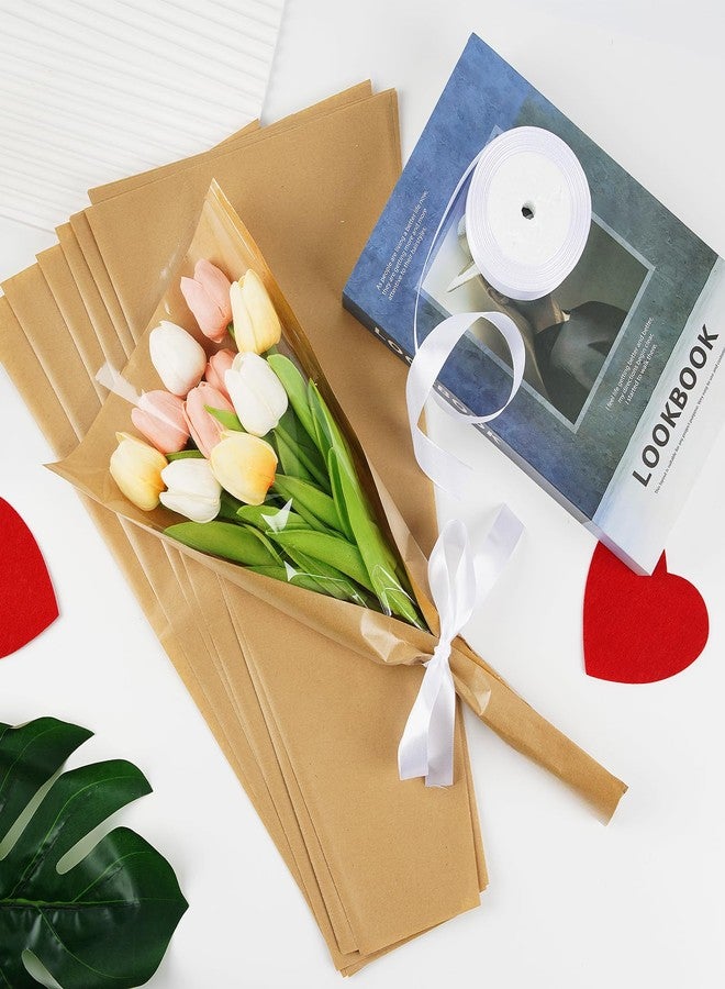 BQMEZRNUS 50 PCS Flower Wrapping Paper Sleeves for Bouquets, Kraft Bouquet Bags with Ribbons, Bulk Flower Sleeves for Mother’s Day Wedding Graduation Valentine, Florist Packaging Supplies, 17.7 x 9.4 x 3.5 Inches (Brown - Image 4