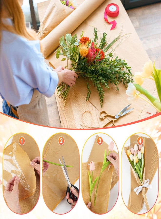 BQMEZRNUS 50 PCS Flower Wrapping Paper Sleeves for Bouquets, Kraft Bouquet Bags with Ribbons, Bulk Flower Sleeves for Mother’s Day Wedding Graduation Valentine, Florist Packaging Supplies, 17.7 x 9.4 x 3.5 Inches (Brown - Image 3