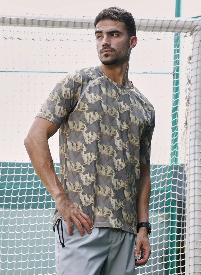 CAHOOT  Men's Coin Grey & Ash Brown Flow-Lined Activewear T-Shirt for Men | Best Price UAE