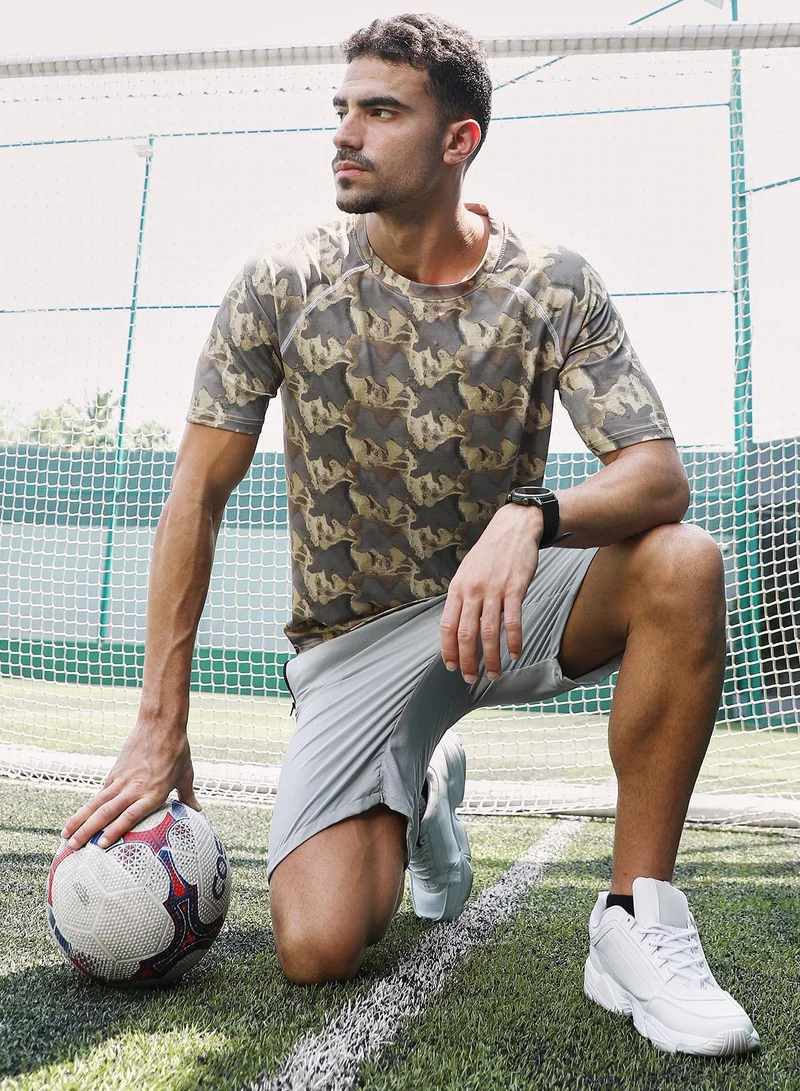 CAHOOT  Men's Coin Grey & Ash Brown Flow-Lined Activewear T-Shirt for Men | Best Price UAE
