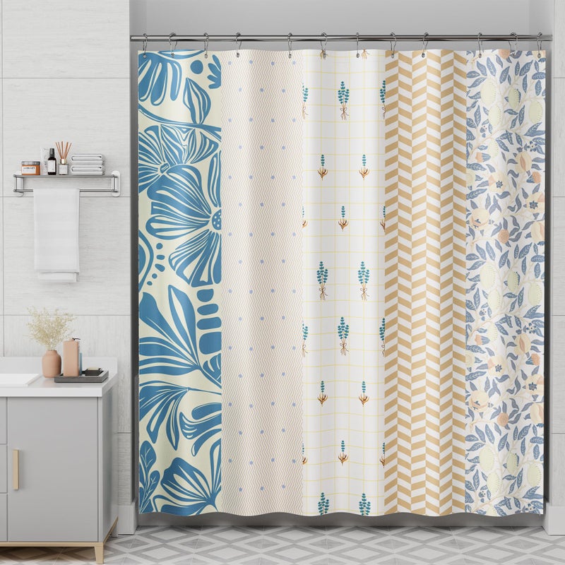 AmazerBath Shower Curtain, 72"x72" Washable Cloth Spring Blue Blossom Serenity Shower Curtain with 12 Shower Curtain Hooks, Fabric Colorful Romantic Style Curtain Set for Bathroom Home Decor - Image 1