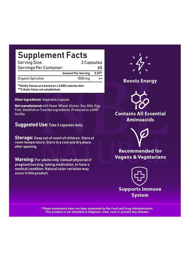 NBL Natural - NBL Natural Organic Spirulina 1000mg  120 Tablets - Image 1
