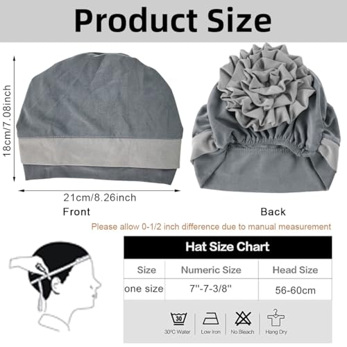 PALAY® Chemo Caps for Women Cotton Stretchy Turban Cap Headwear Head Wrap Flower Skull Cap for Women Cancer Beanie Head Coverings - Grey - Image 2