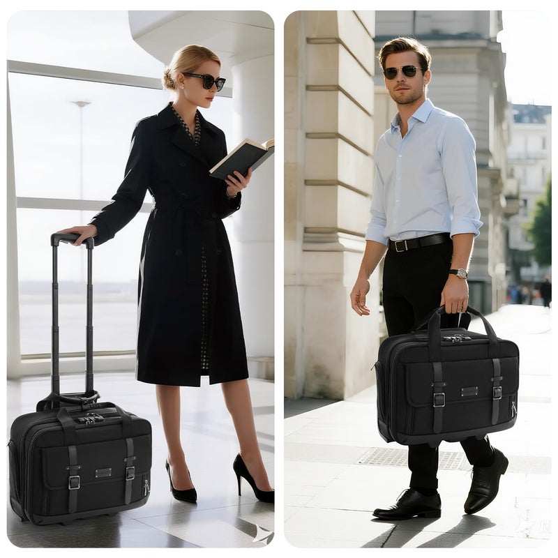 AUROTIER Rolling Laptop Bag, Briefcase for Men and Women, 16 Inch Computer Bag with Wheels Underseat Carry on Luggage, Laptop Briefcase Case for Work, Travel, College Teacher, Mobile Office Bag, Black - Image 3