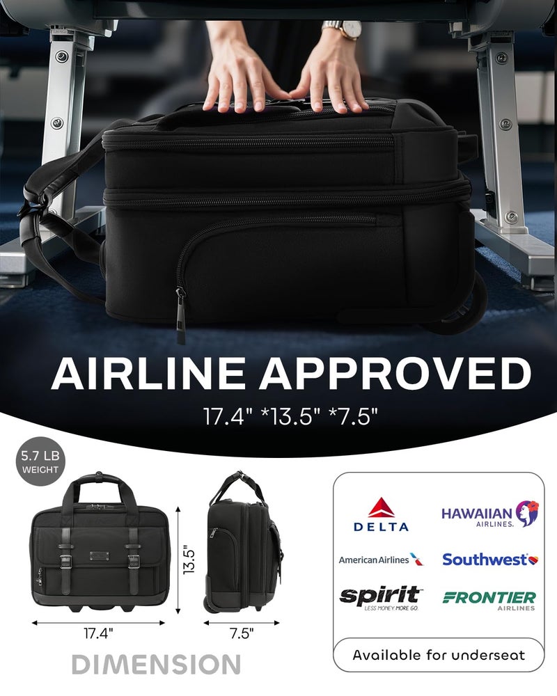 AUROTIER Rolling Laptop Bag, Briefcase for Men and Women, 16 Inch Computer Bag with Wheels Underseat Carry on Luggage, Laptop Briefcase Case for Work, Travel, College Teacher, Mobile Office Bag, Black - Image 2