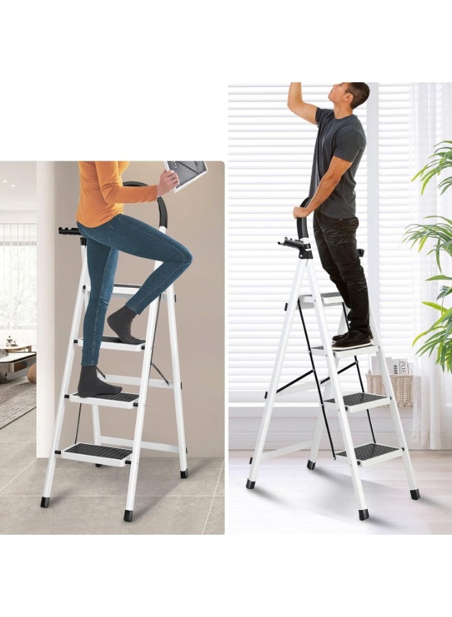 BLOOMING TIME 4-Step Folding Aluminum Ladder with Anti-Slip Steps & Safety Handrail – Lightweight Home & Office Use - Image 4