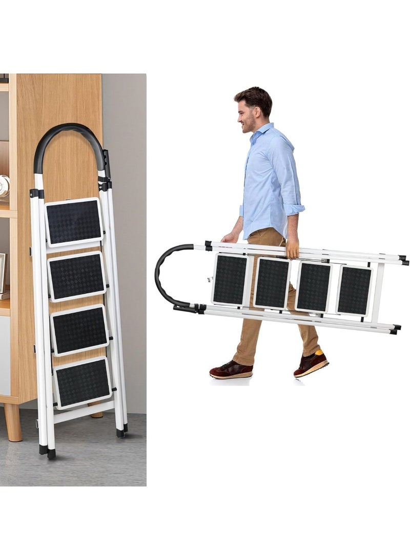 BLOOMING TIME 4-Step Folding Aluminum Ladder with Anti-Slip Steps & Safety Handrail – Lightweight Home & Office Use - Image 3