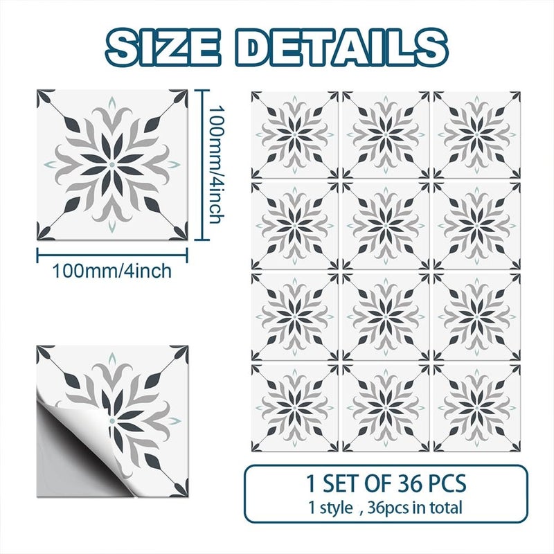 CHGCRAFT 36Pcs Peel and Stick Tile Stickers Flower Mandala Backsplash Tile Decals Waterproof Self-Adhesive Square Wall Decals for Kitchen Bathroom Decoration, 4x4Inch - Image 2