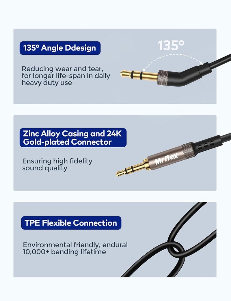 Mr Rex كابل 2.5 مم إلى 3.5 مم متوافق مع سماعات Bose 700 QuietComfort QC45 QC35II QC35 QC25 لإلغاء الضوضاء، سماعات JBL E45BT E55BT اللاسلكية بلوتوث بديل كابل Aux (1-عبوة، 10 أقدام) - Image 3