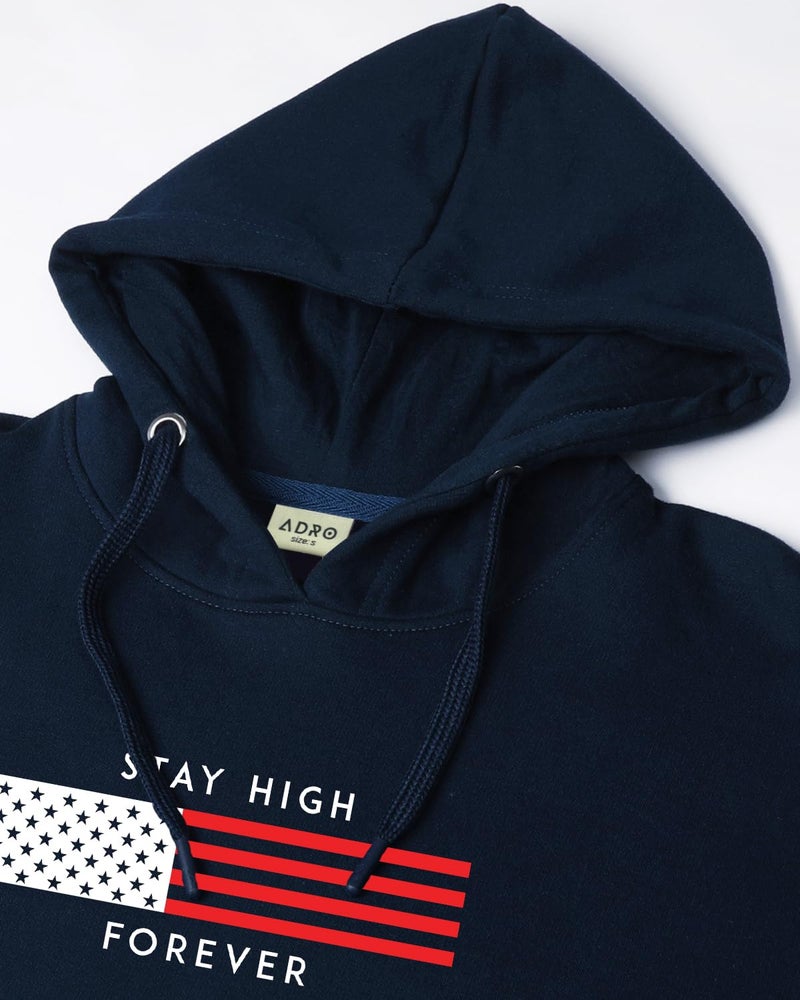 ADRO Men's Cotton Blend Neck Hooded Sweatshirt (H24-FLAG-NB_Navy Blue - Image 5
