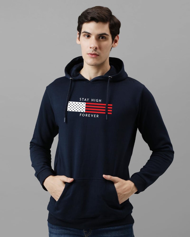ADRO Men's Cotton Blend Neck Hooded Sweatshirt (H24-FLAG-NB_Navy Blue - Image 3