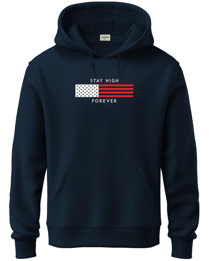ADRO Men's Cotton Blend Neck Hooded Sweatshirt (H24-FLAG-NB_Navy Blue - Image 1