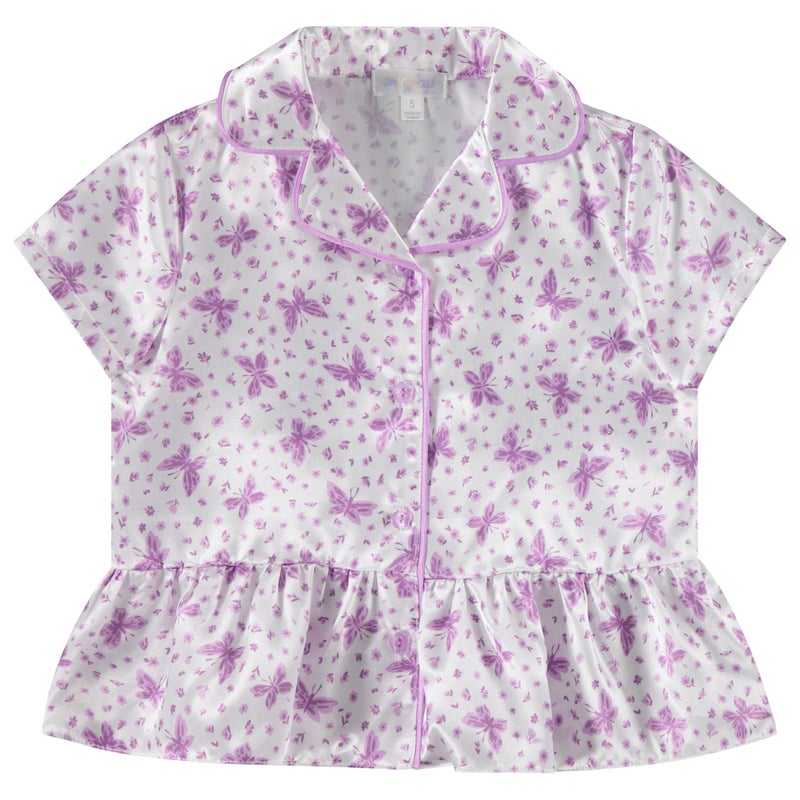 BTween Girls Satin Pajama Set 4 Pack, Short Sleeve Button-Down Sleepwear for Kids, Soft and Breathable Nightwear - Image 2