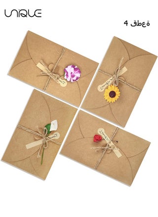 4 Packs Greeting Card - Brown Kraft - 4 Floral Designs of Dried Flowers Greeting Cards with Envelopes - Stickers and Twine (6.5*4.3 Inch) - pzsku/Z4CBC4B1F79E8C517A265Z/45/_/1698912118/a5f2c05d-f263-45e6-93ad-7f3933e65b64