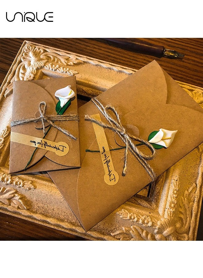 Unique - 4 Packs Greeting Card - Brown Kraft - 4 Floral Designs of Dried Flowers Greeting Cards with Envelopes - Stickers and Twine (6.5*4.3 Inch) - Image 1