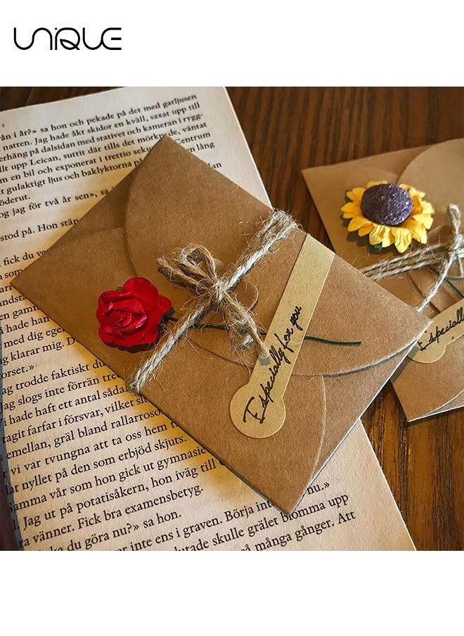 Unique - 4 Packs Greeting Card - Brown Kraft - 4 Floral Designs of Dried Flowers Greeting Cards with Envelopes - Stickers and Twine (6.5*4.3 Inch) - Image 1