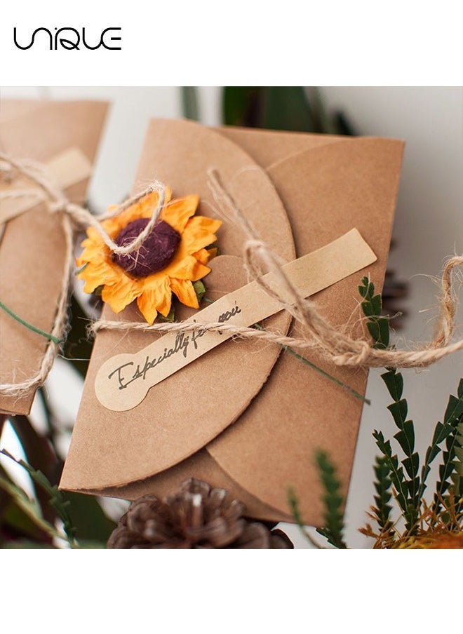 Unique - 4 Packs Greeting Card - Brown Kraft - 4 Floral Designs of Dried Flowers Greeting Cards with Envelopes - Stickers and Twine (6.5*4.3 Inch) - Image 1