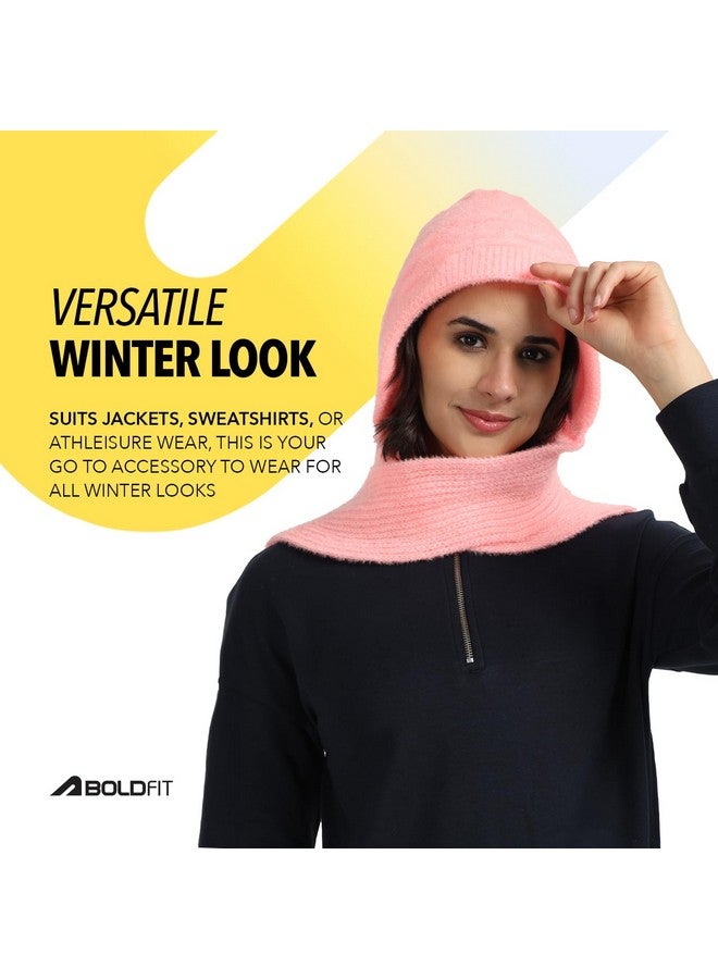 BOLDFIT قبعة بولد فيت الشتوية للنساء قبعة صوفية مع وشاح للنساء والفتيات وشاح صوفي للنساء والفتيات وشاح نسائي قبعة صوفية، قبعات صوفية أنيقة للنساء ملابس شتوية وشاح - وردي - Image 5