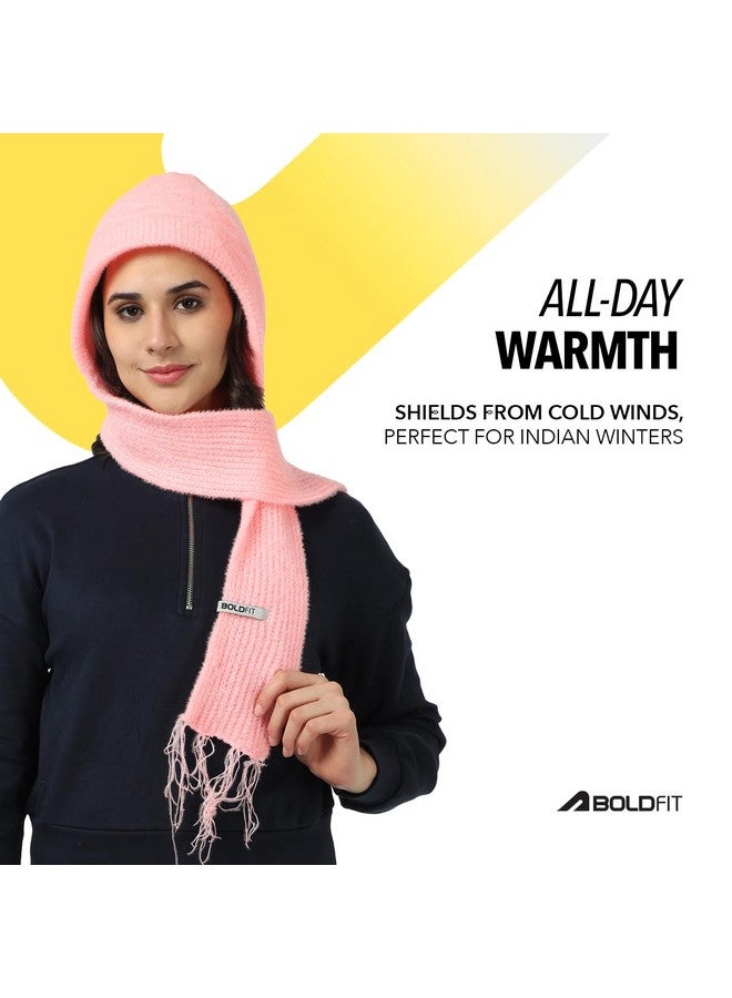 BOLDFIT قبعة بولد فيت الشتوية للنساء قبعة صوفية مع وشاح للنساء والفتيات وشاح صوفي للنساء والفتيات وشاح نسائي قبعة صوفية، قبعات صوفية أنيقة للنساء ملابس شتوية وشاح - وردي - Image 3