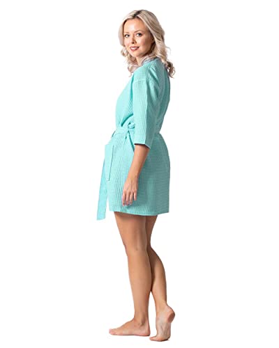 Turkish Linen روب قصير خفيف الوزن من الكتان التركي بتصميم وافل للحمام والسبا ووصيفات العروس للنساء - سريع الجفاف وناعم - Image 2