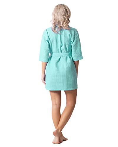 Turkish Linen روب قصير خفيف الوزن من الكتان التركي بتصميم وافل للحمام والسبا ووصيفات العروس للنساء - سريع الجفاف وناعم - Image 4