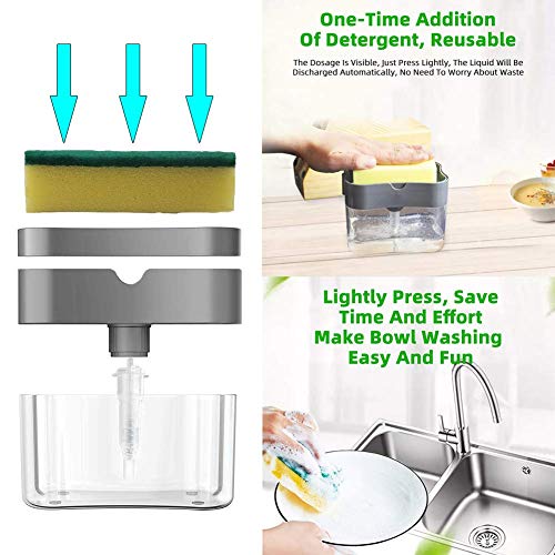 flavouredlove 2 in 1 Soap Dispenser for Dishwasher Liquid Holder, Liquid Dispenser Through Pump 400 ML with Sponge - Image 3