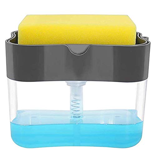 flavouredlove 2 in 1 Soap Dispenser for Dishwasher Liquid Holder, Liquid Dispenser Through Pump 400 ML with Sponge - Image 1