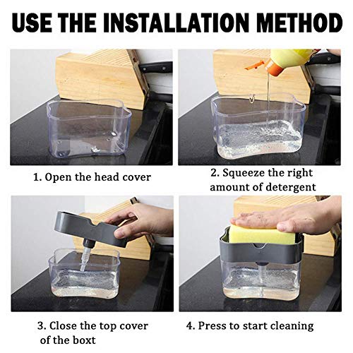 flavouredlove 2 in 1 Soap Dispenser for Dishwasher Liquid Holder, Liquid Dispenser Through Pump 400 ML with Sponge - Image 4