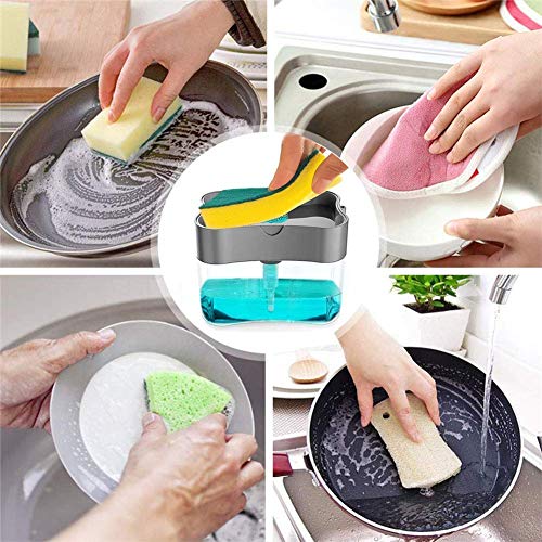 flavouredlove 2 in 1 Soap Dispenser for Dishwasher Liquid Holder, Liquid Dispenser Through Pump 400 ML with Sponge - Image 5