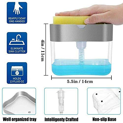 flavouredlove 2 in 1 Soap Dispenser for Dishwasher Liquid Holder, Liquid Dispenser Through Pump 400 ML with Sponge - Image 2