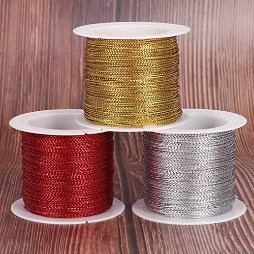 DIY Crafts Pack of 20 mtr 20x1, Silver Cord Thread, 20 Meters 1mm Rope Gold/Silver/Red Cord Thread Cord String Strap Ribbon Rope Tag L(Pack of 20 mtr 20x1, Silver Cord Thread) - Image 1