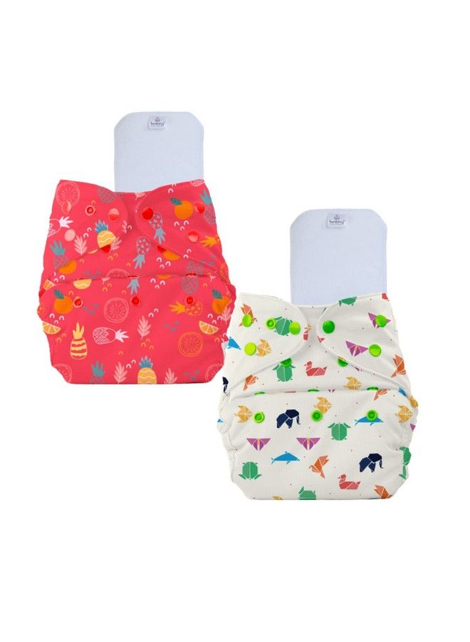 Bumberry Adjustable Reusable 2 Pocket Cloth Diaper Cover Combo With 2 Microfiber Insert For Babies (Pack Of Origami And Pineapple 3 36 Months) - Image 1