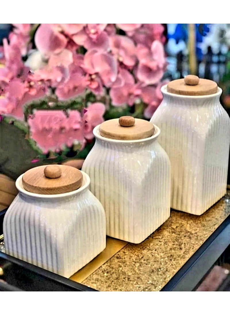 Kitchen Pembelia 3-Piece Luxury Tea Sugar Salt Storage Jar Set  - Image 1