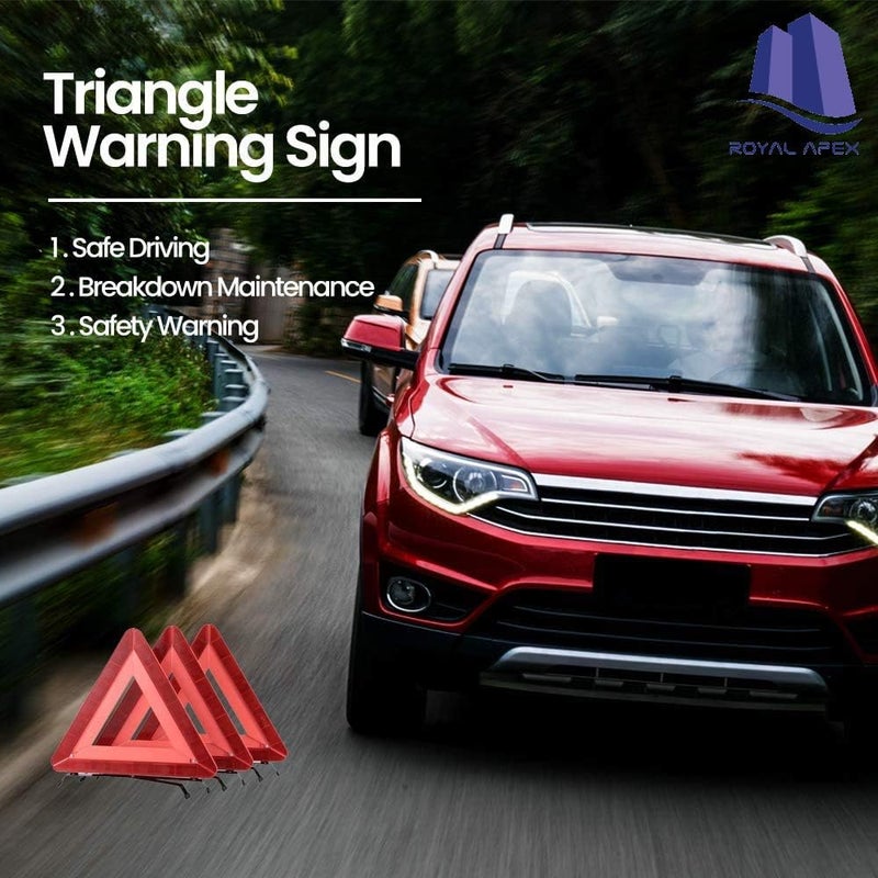 رويال إيبكس مجموعة تحذيرية مثلثية من Royal Apex Safety Triangle، قابلة للطي، للاستخدام في حالات الطوارئ على جانب الطريق، مزودة بعواكسات (عبوة تحتوي على 4 قطع) - Image 3