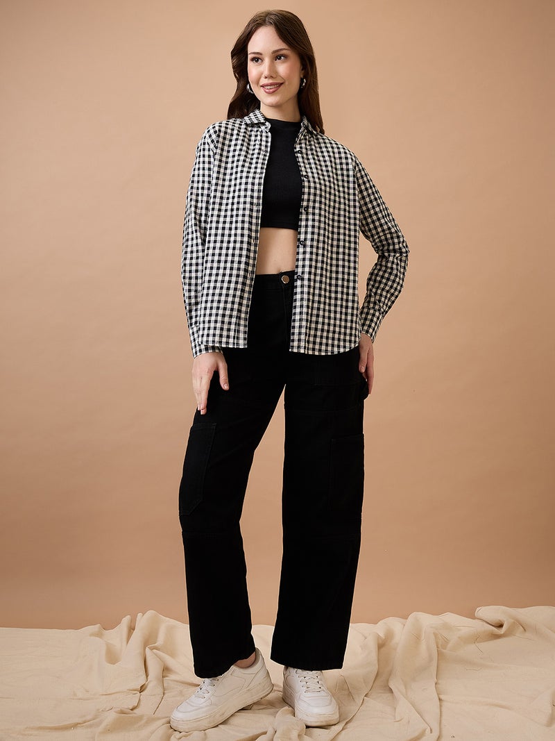 globus Globus Women Checked Collared Neck Cuffed Sleeves Shirt Style Top  - Image 5