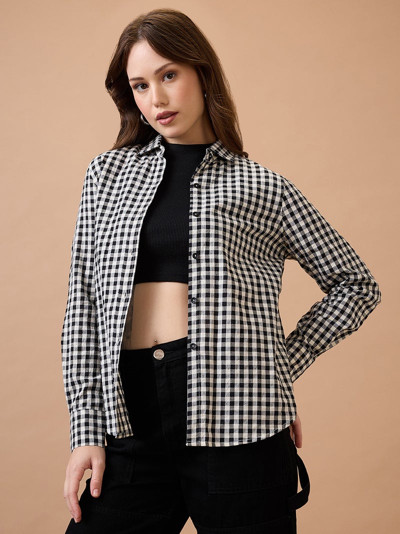 globus Globus Women Checked Collared Neck Cuffed Sleeves Shirt Style Top  - Image 2