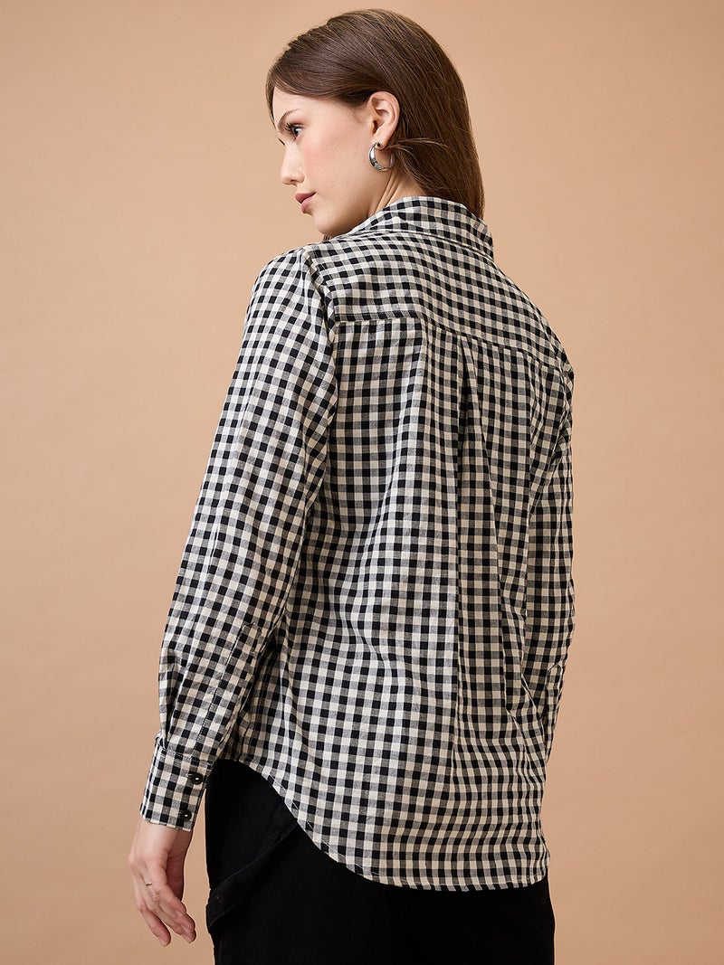 globus Globus Women Checked Collared Neck Cuffed Sleeves Shirt Style Top  - Image 3