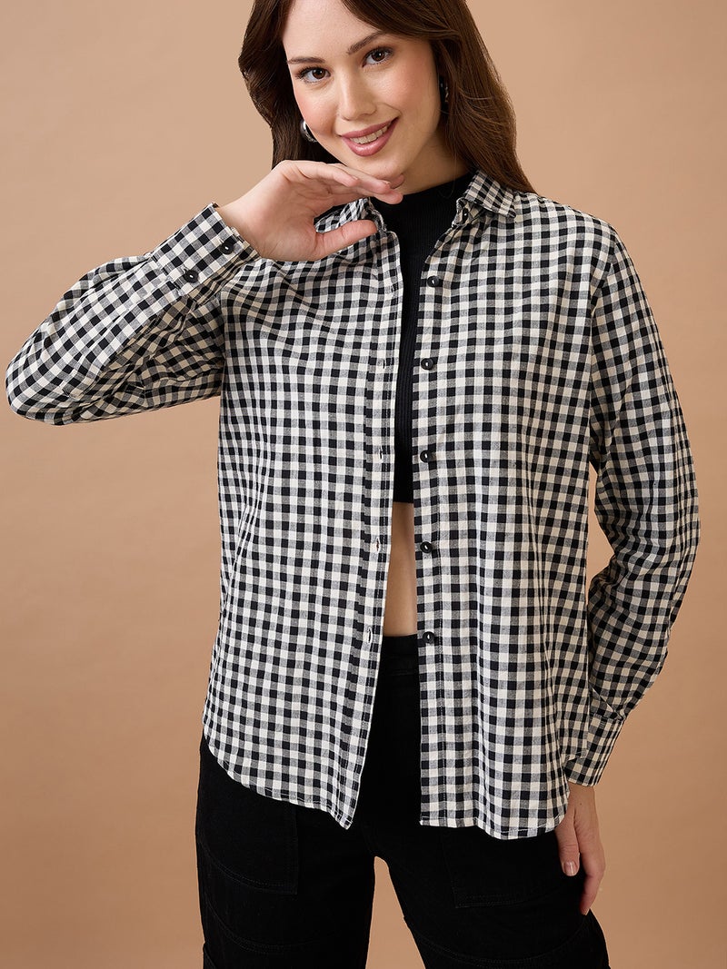 globus Globus Women Checked Collared Neck Cuffed Sleeves Shirt Style Top  - Image 1