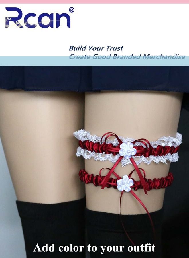 Rcan 2 Pack Lace Garter Bows Wedding Bridal Garter Fashion Leg Accessories Leg Rings for Girls and Women - Image 1