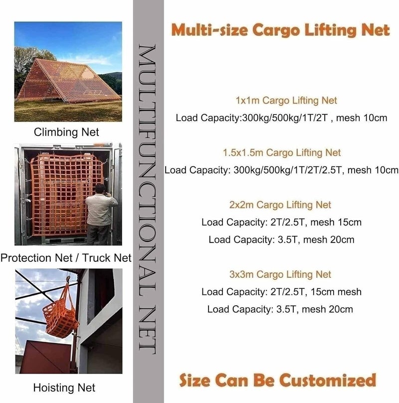 Cargo Lifting Net - Polyester Flat Lifting Cargo Net, Flat Nylon Hoisting Net, Square Mesh Tear Resistance Safety Net Straps, Hanging Netting for Towing Hoisting, Bearing Capacity 0.3-3.5T ( - Image 2