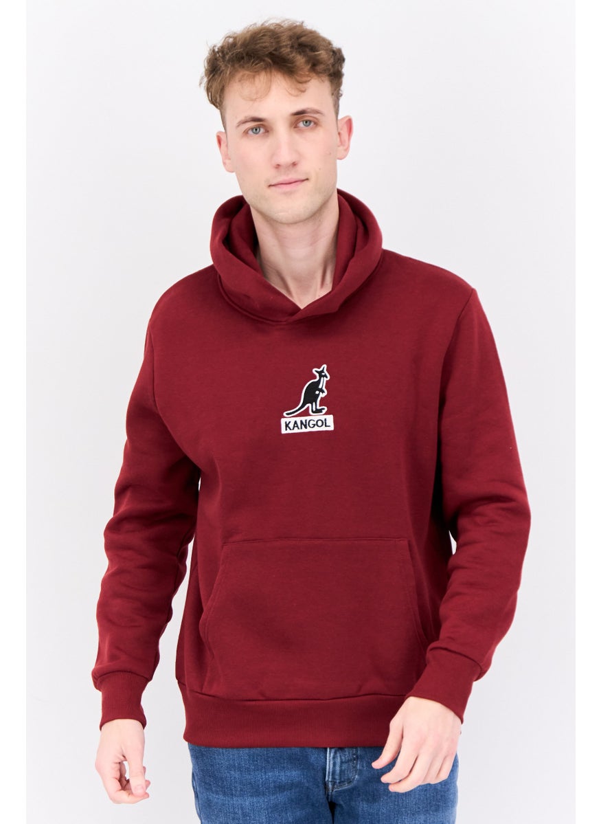 KANGOL Men Hooded Embroidered Logo Long Sleeves Sweatshirt, Maroon  - Image 1