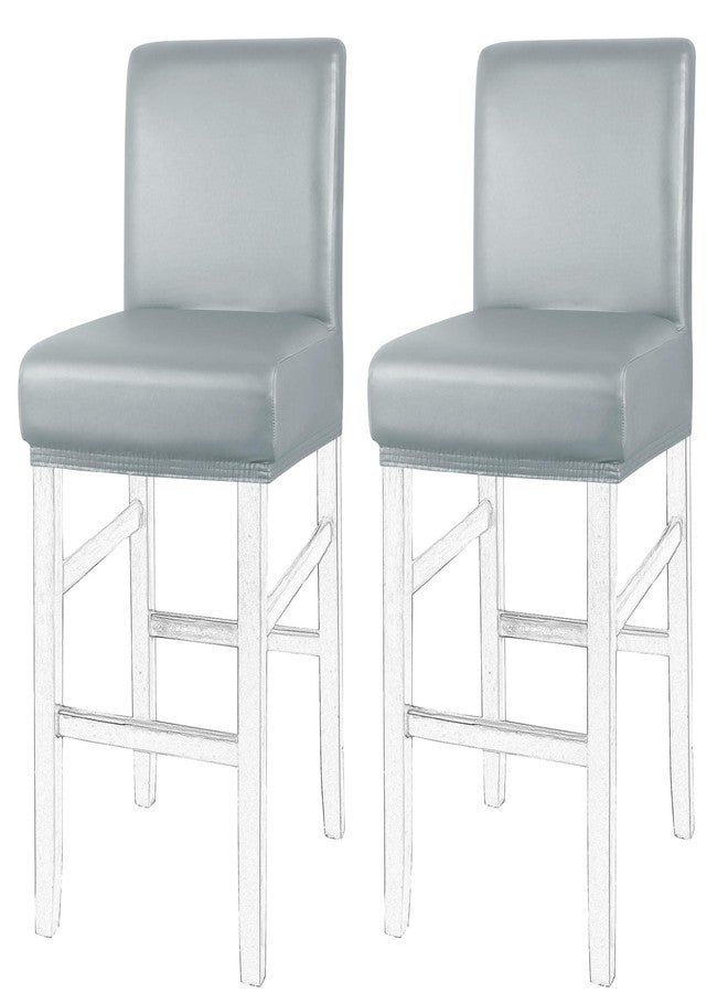 PiccoCasa Waterproof Bar Stool Covers, Faux Leather Pub Counter Height Side Chair Covers with Elastic Band Silver Gray 2Pcs - Image 1