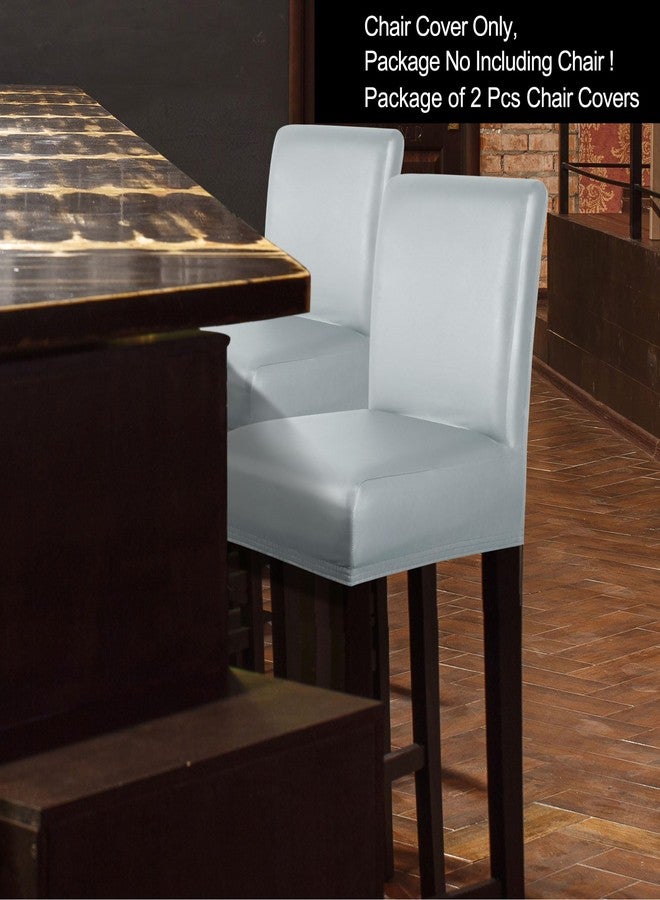 PiccoCasa Waterproof Bar Stool Covers, Faux Leather Pub Counter Height Side Chair Covers with Elastic Band Silver Gray 2Pcs - Image 2